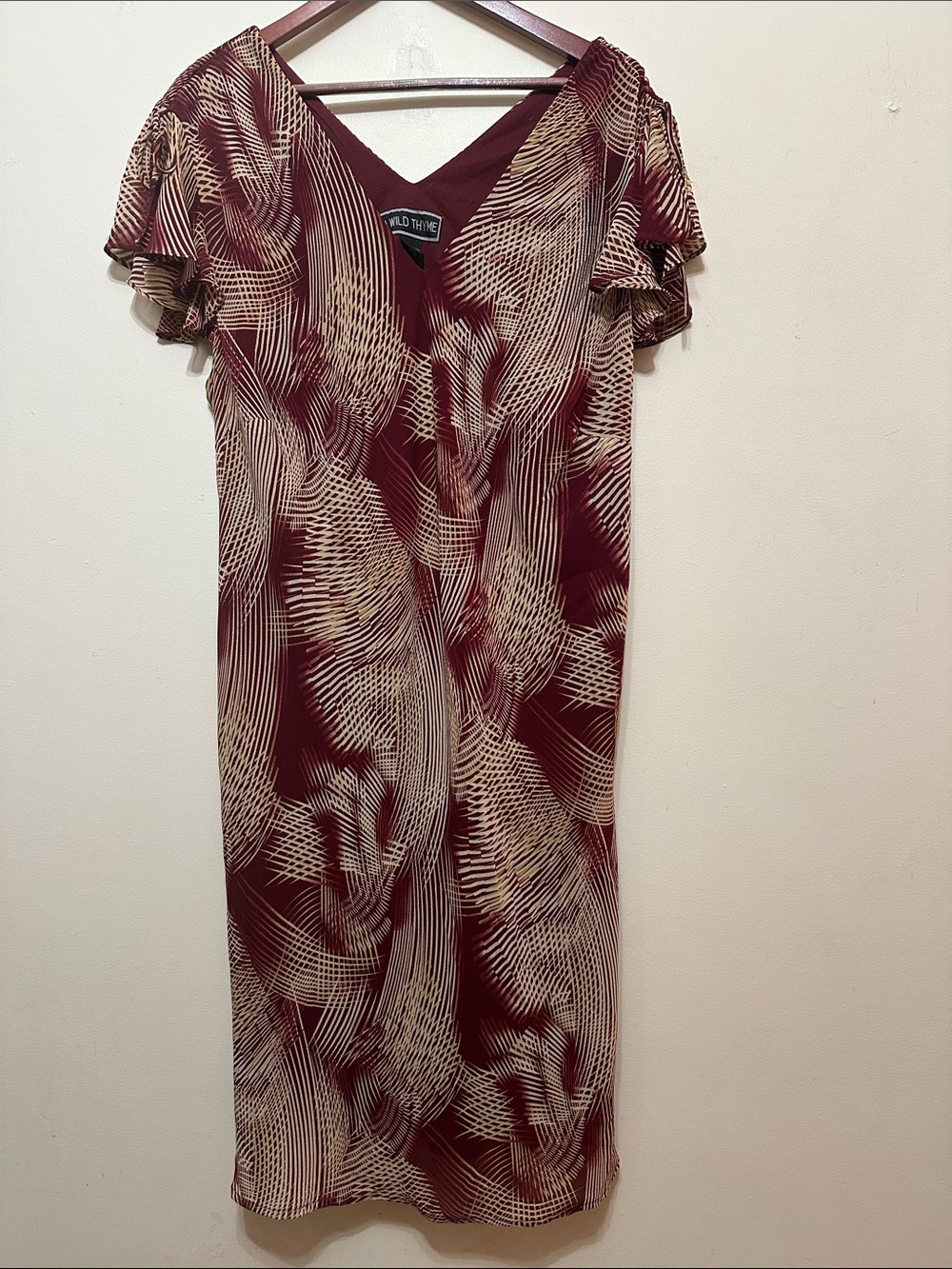A wild thyme Burgundy & Cream Abstract-Print Midi Dress